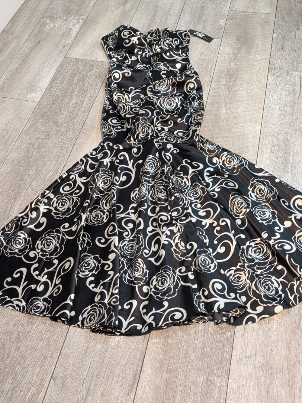 Strapless Sweetheart Satin Black Ivory Floral Mermaid Gown 8 Y2K Formal NWT - Picture 10 of 17